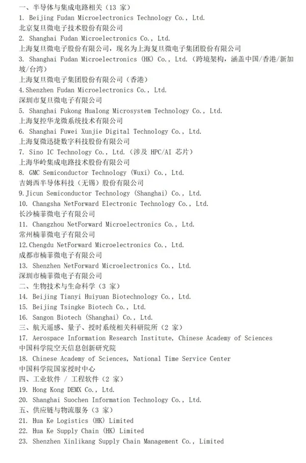 突然！美國將23家中企列入實(shí)體清單 含13家集成電路企業(yè)：我國曾多次回應(yīng)